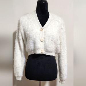 White Fuzzy Cropped Sweater